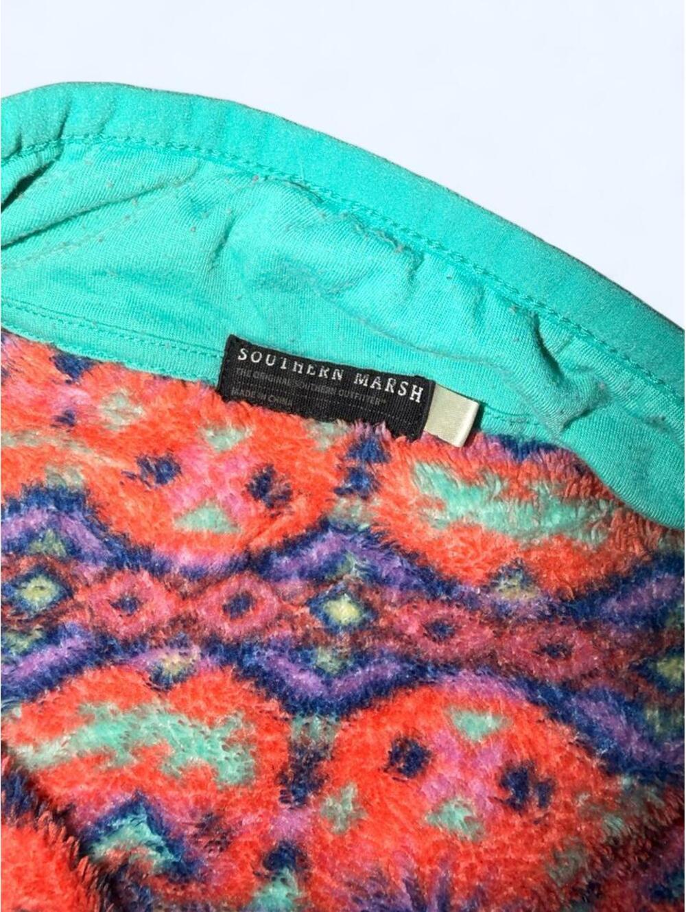 Southern Marsh red, blue, and teal geometric pattern fleece pullover #geometric - Picture 5 of 7
